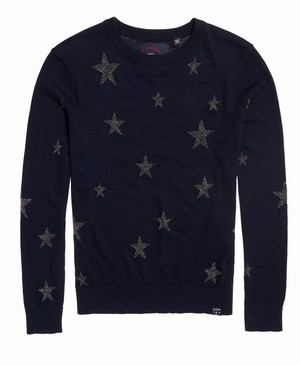 Superdry Star Jacquard Női Kötöttáru Sötétkék/Titán | OFCMR7802